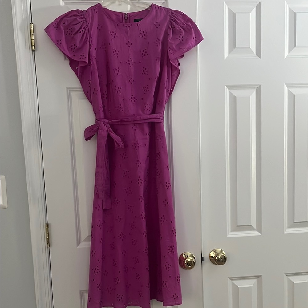 Ann Taylor Pink Eyelet Flutter Sleeve A-Line Midi Dress